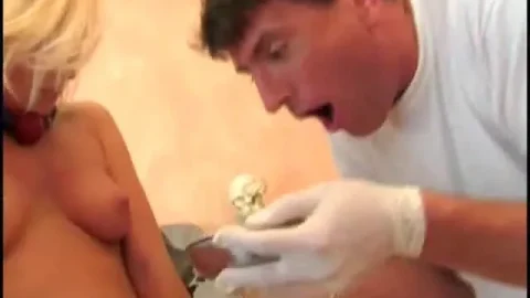 Blonde gives sloppy blowjob then gets anally fucked on couch