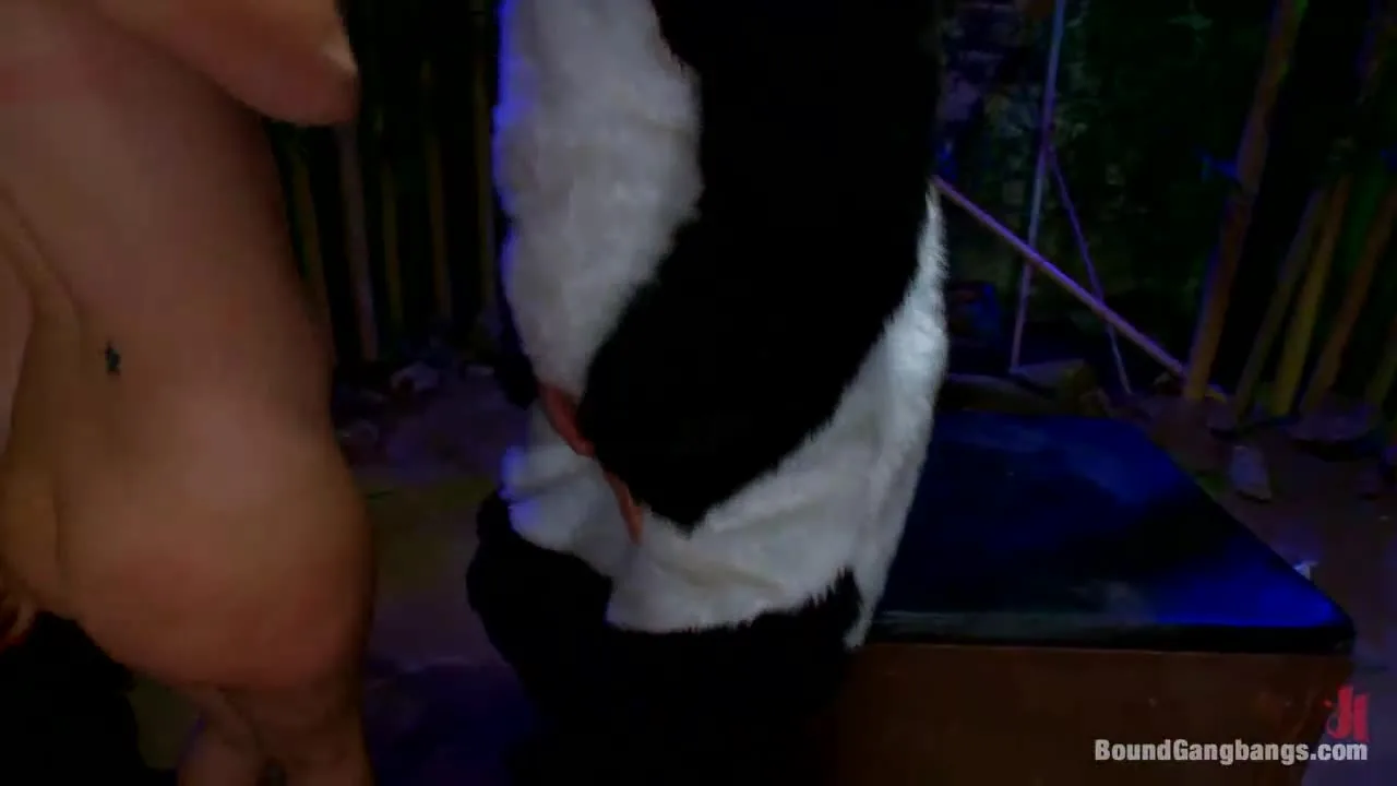 Black girl gets fucked doggy style on outdoor deck with white fur rug